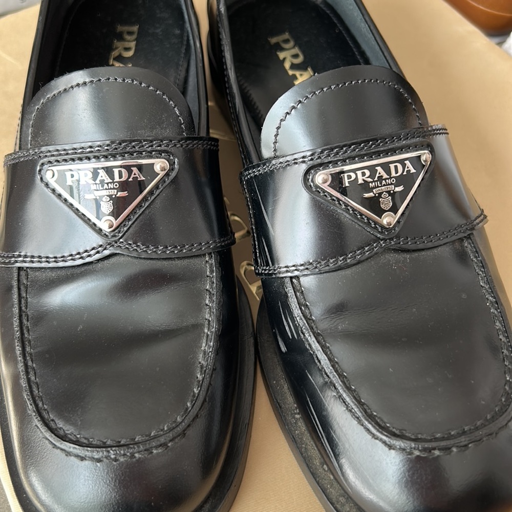 Prada Brushed Logo Loafers - Picture 6 of 9